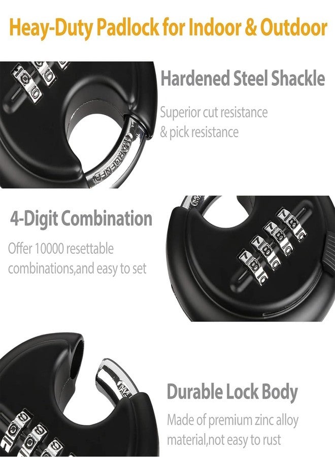 BOSCO 70mm Combination Disc Padlock - Heavy Duty Keyless Number Lock with 4-Digit Code Stainless Steel Shackle | Anti-Cut Security Lock for Gate, Garage, Locker, Outdoor Use (Black) - Image 4